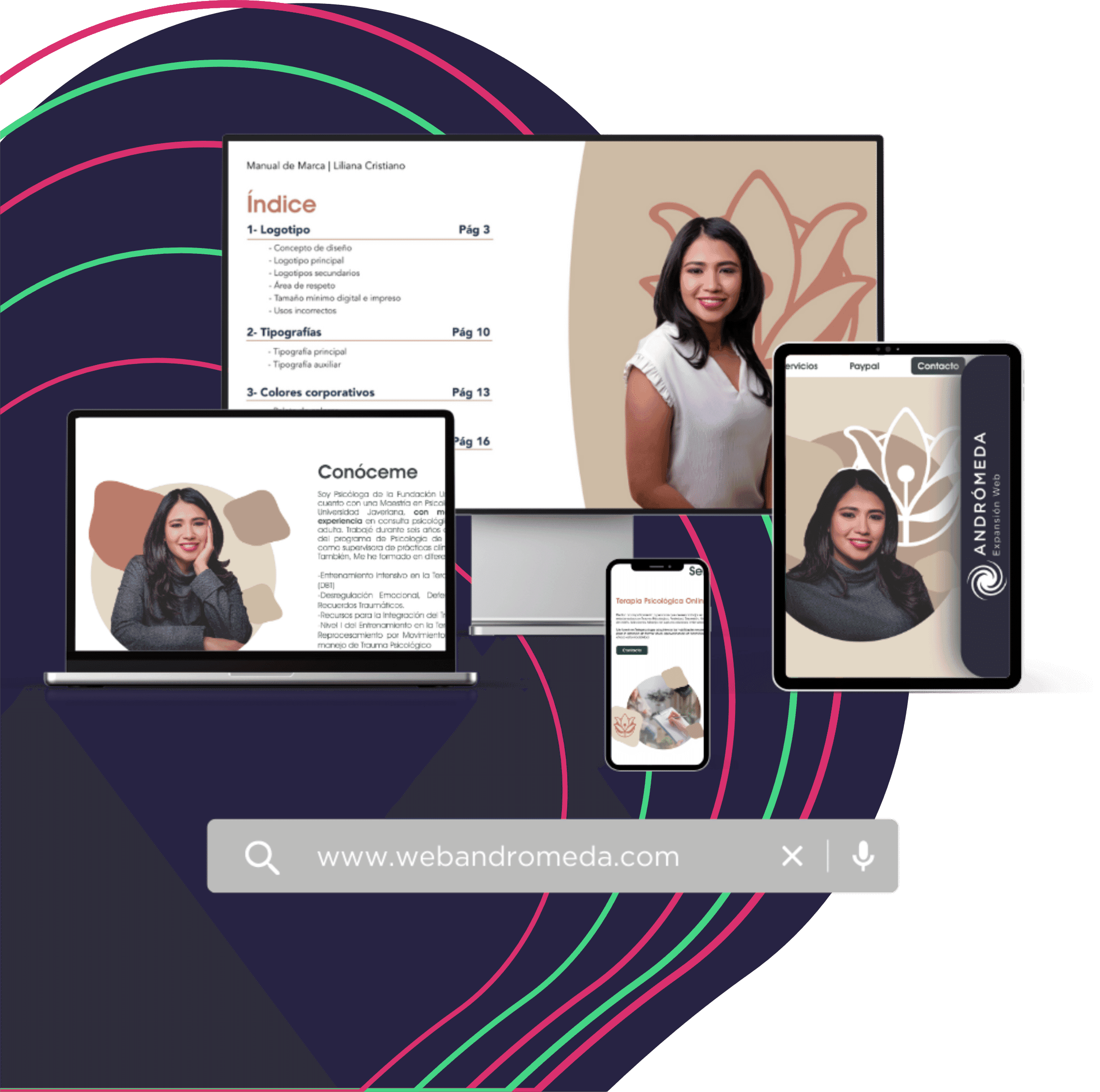 Ejemplos de piezas gráficas diseñadas por Andrómeda